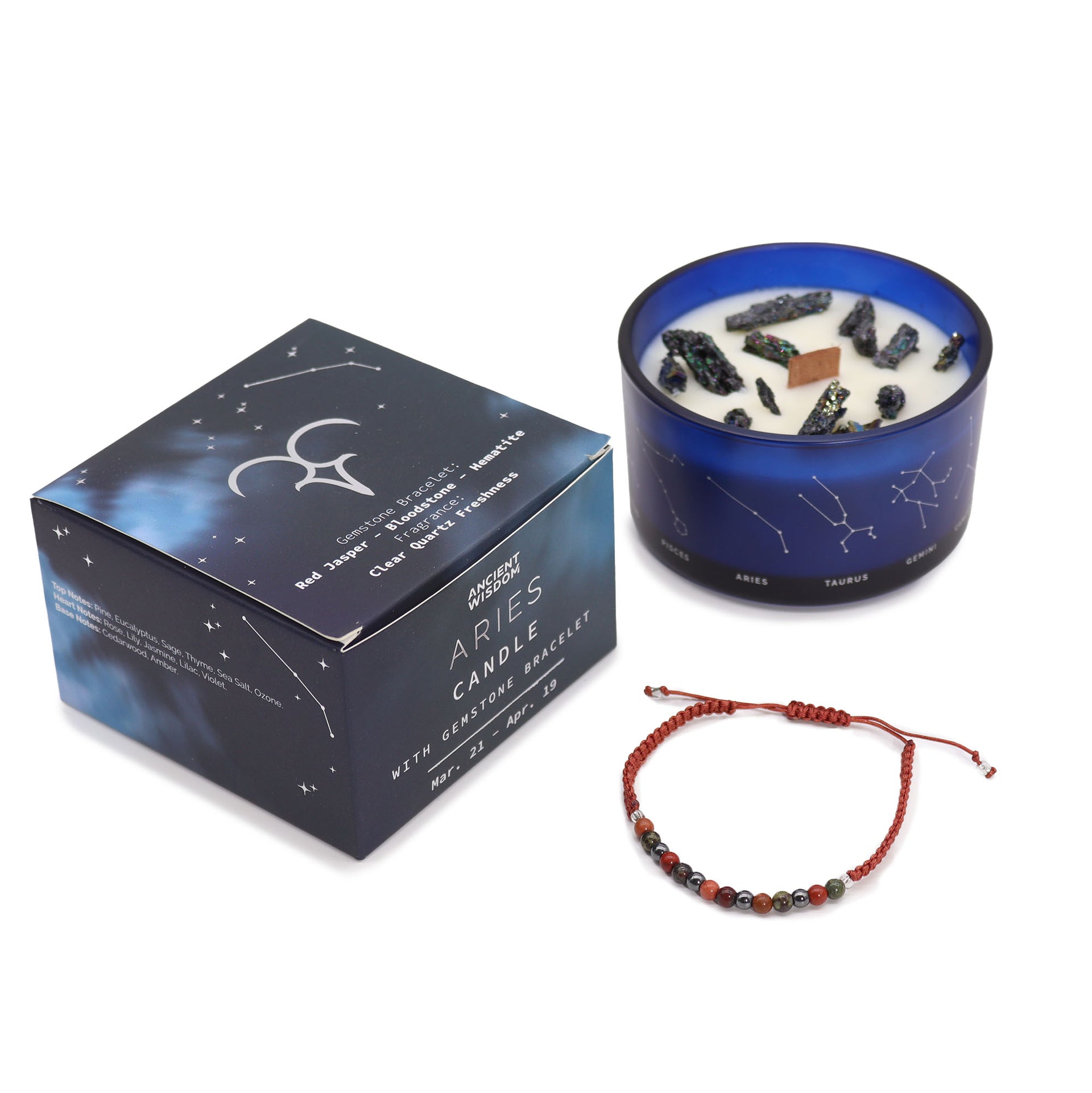 Zodiac Candle with Crystals and Gemstone Bracelet - Aries