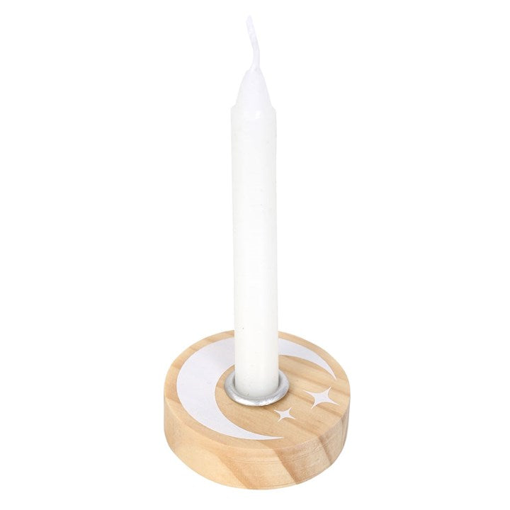 Natural Wooden Mystical Moon, Spell Candle Holder