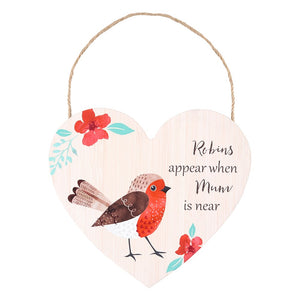 Robin - Heart Plaque - Hanging - Mum
