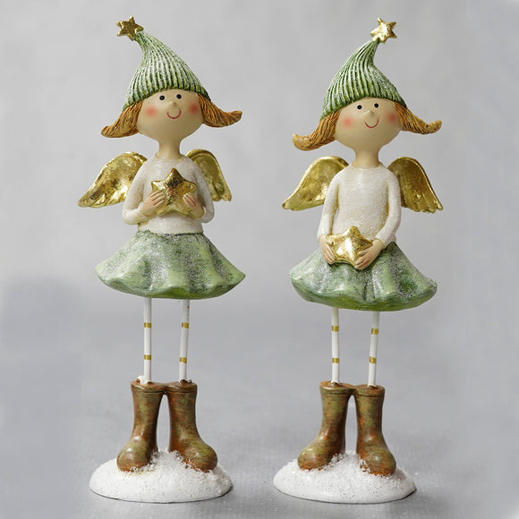 Standing Angel With Green And Gold Trim