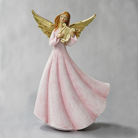 Angel In Pink Shimmer Dress With Musical Instrument