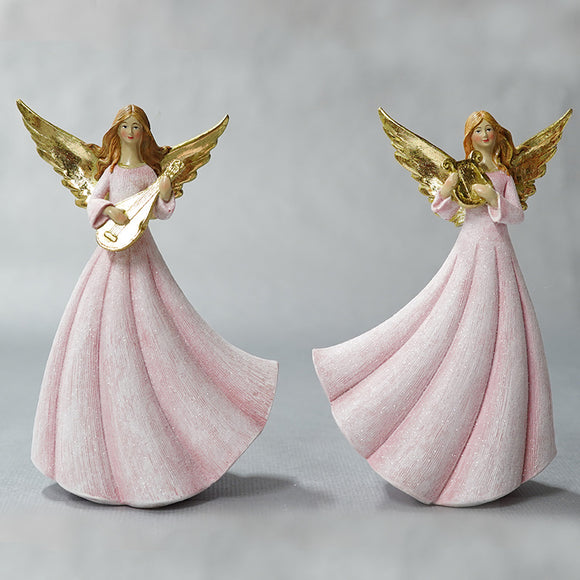 Angel In Pink Shimmer Dress With Musical Instrument