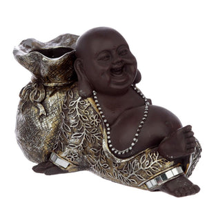 Brown and Silver Chinese Laughing Buddha Tea Light Holder