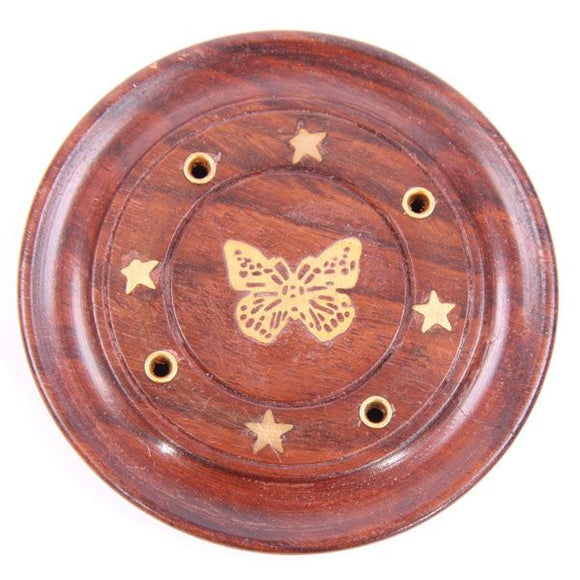 Sheesham Wood Round Ash Catcher With Butterfly Inlay