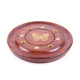 Sheesham Wood Round Ash Catcher With Butterfly Inlay