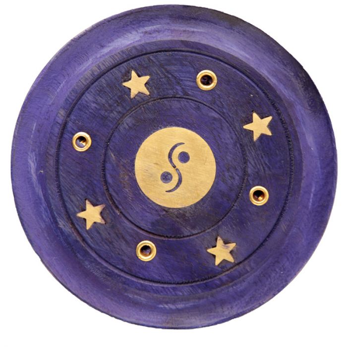 Mango Wood Yin Yang Round Purple Incense  Ash-catcher