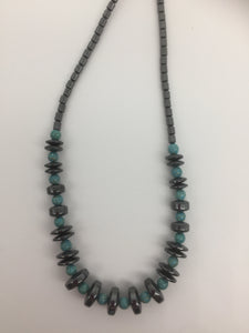 Hematite and Turquoise Coloured Bead Necklace