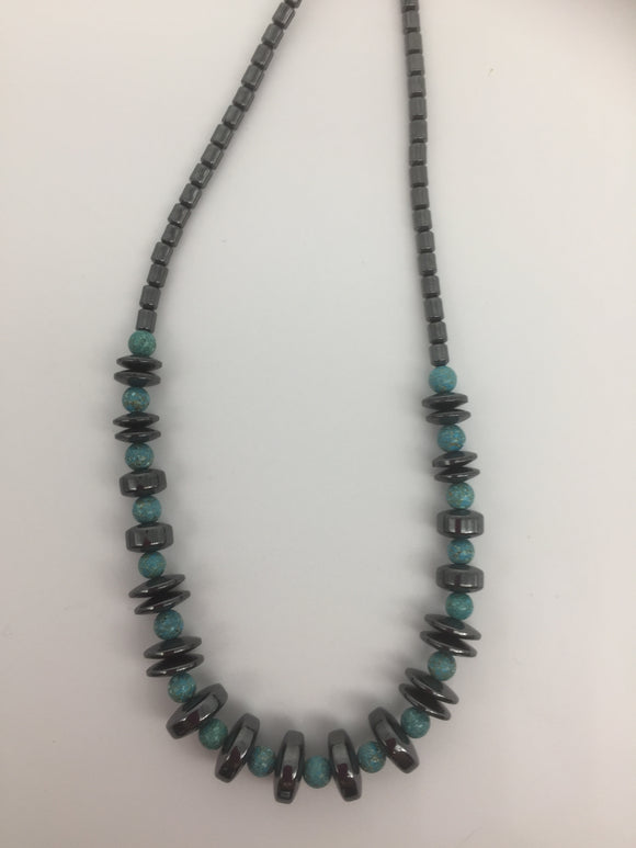Hematite and Turquoise Coloured Bead Necklace