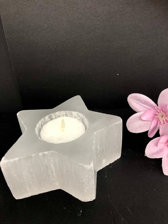 Selenite Crystal Star Candle Holder