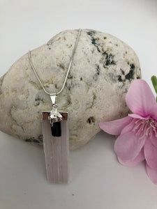 Selenite & Tourmaline Pendant Necklace
