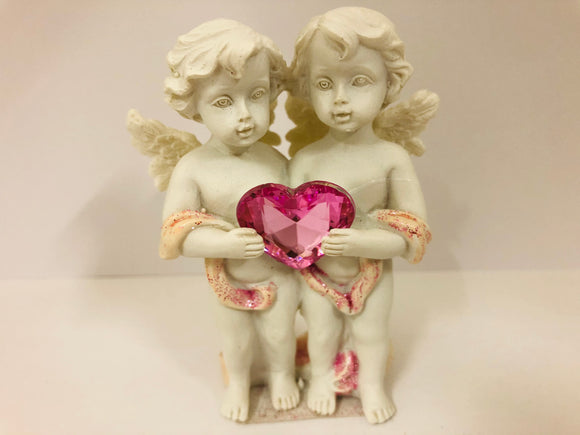 Pink Heart Cherubs Figurine