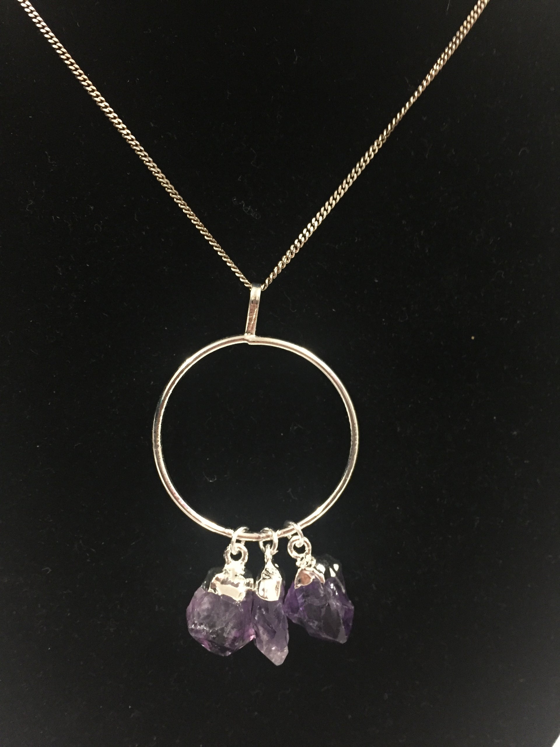 Amethyst Three stone Ring Pendant